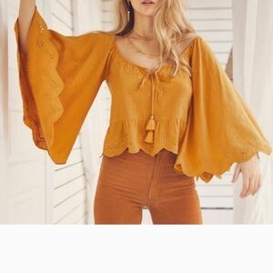 Nine Lives Bazaar Eden Bohemian Mustard Yellow Blouse